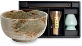 Japanse Matcha thee set Negai - Matcha drinken zoals het hoort - Cadeau tip 2025! - ✓Kom ✓Matcha borstel ✓Matcha houder ✓Matcha Lepel - Ø13 cm | H7 cm