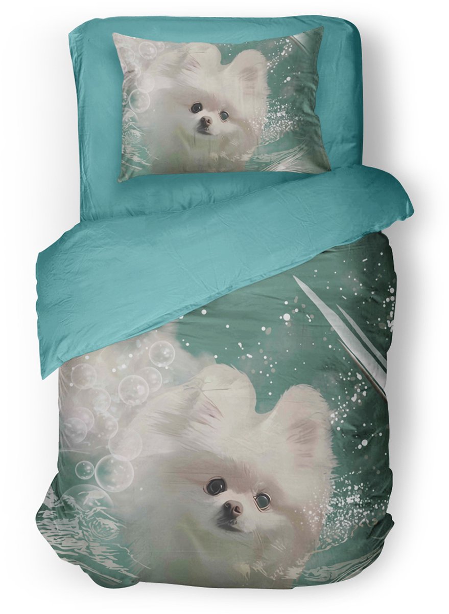 Eleganzzz Kinder Dekbedovertrek Pommelien - Pomeriaan Dekbedovertrek - Green - 140x200/220cm - Dekbedovertrek Kinderen - Micropercal - Eenpersoons Pommelien Green