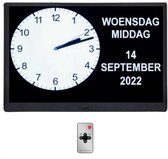 Dementieklok XL - 26 CM - 10 inch - Kalenderklok met Datum en Dag - Afstandsbediening - Nederlandstalig - Digitaal - Analoog