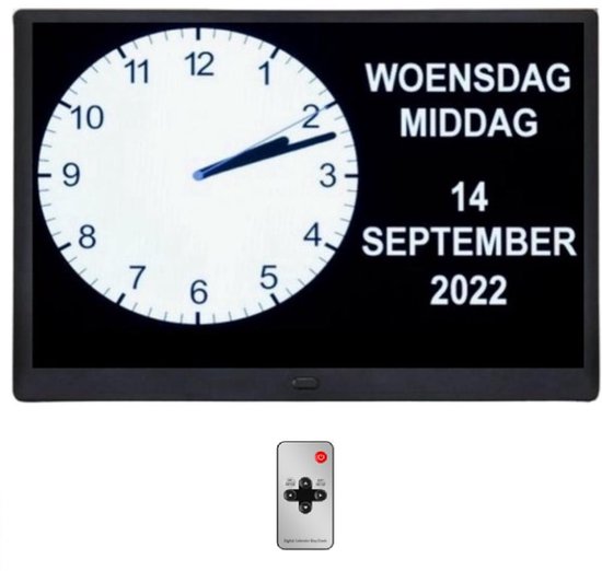 Dementieklok XL - 26 CM - 10 inch - Kalenderklok met Datum en Dag - Afstandsbediening - Nederlandstalig - Digitaal - Analoog