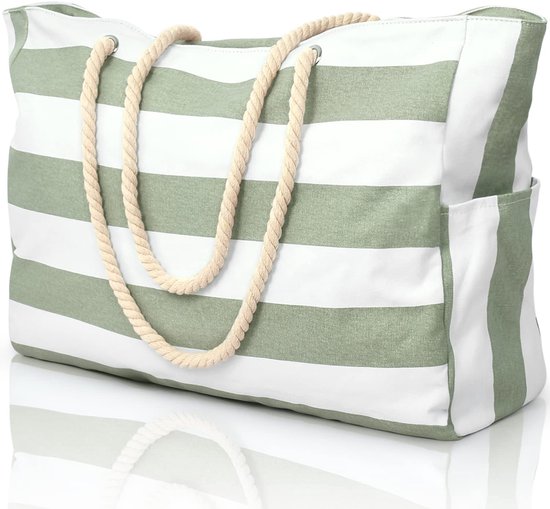 Sac de plage Geweo avec fermeture éclair - Sac fourre-tout de plage - Groot sac à bandoulière - Vert