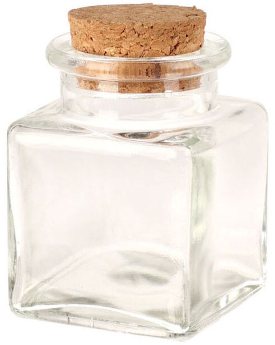 Voorraadpot 50ml glazen set van 12 met kurken dop multicolor.