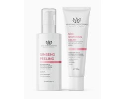 Arab Makeup World Huidblekende & Ginseng Peeling 2-delige set - Anti-donkere Vlekken Verhelderend - Blekend & Vernieuwend - Collageen - Zink Oxide - Arbutine - Vernieuwt huid & Stralende uitstraling - Hyaluronzuur - Niacinamide - 110 ml