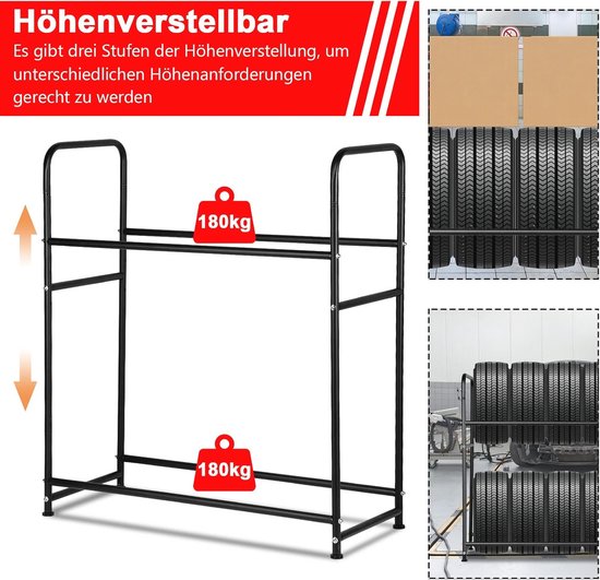 Ruimtebesparend Bandenrek voor 8 Banden - Draagvermogen 180 kg - Ideaal voor Garage en Kelder van Merkloos — afbeelding 4