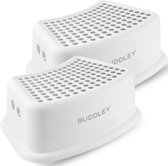 BUDDLEY Opstapje SET (2x) - Opstapkrukje Kinderen - Krukje Badkamer - Kinder Opstapje - Toiletkrukje - Keuken Opstapje - Kinder trapje - Badkamer krukje Wit