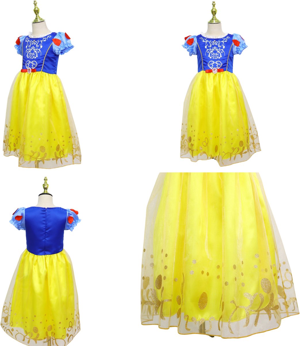 Joya Kids® Sneeuw Prinses Verkleedjurk Meisjes | Prinsessenjurk Blauw en Geel met Accessoires | Kroon, Staf, Handschoenen & Sieraden | Verkleedset Prinses Meisje | Carnaval & Verjaardag | — afbeelding 7