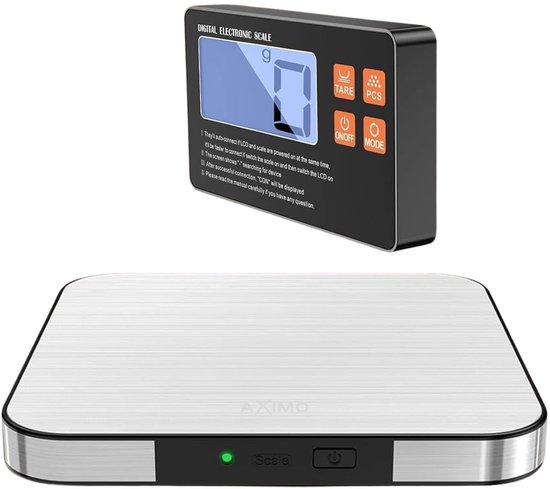 Balance de cuisine numérique AXIMO avec affichage sans fil - Balance de Cuisine - Précision 1 g - 15 kg - Fonction tare - Fonction comptage - Acier inoxydable