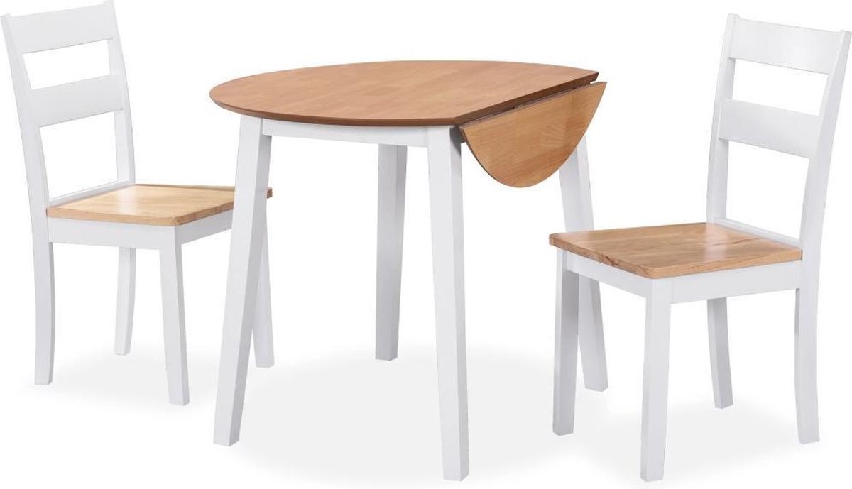 vidaXL Eetkamerset - MDF - en - rubberwood - wit - 3-delig wit en natuurlijk hout