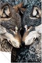 grijs, wit, zwart, blauw, Wolf, Surrealistisch, Wolven, Bruin