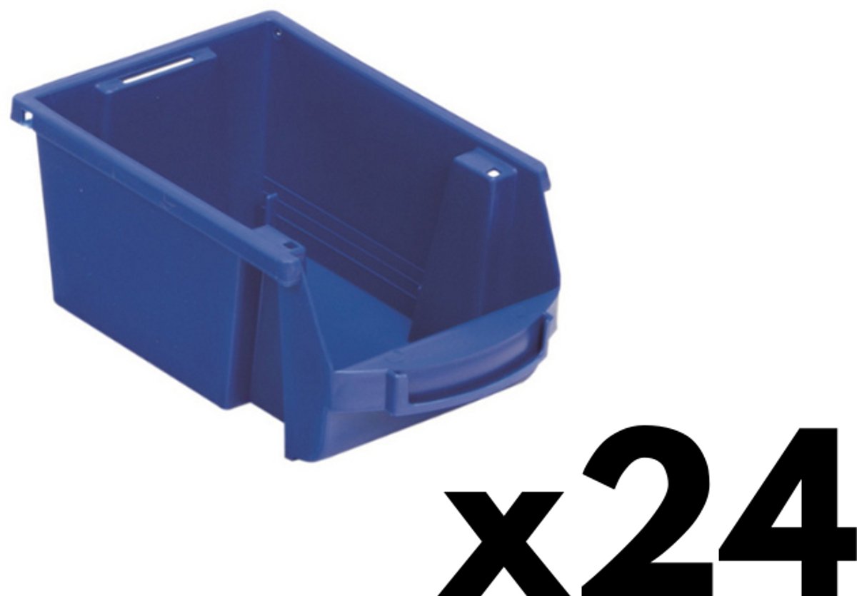 Magazijnbakken - Multi Profiel Stapelbak - Set van 24 bakken - Klein: 102 x 160 x 71 mm (BxDxH) - Grijpbak - Blauw - Stapelbaar - Bakkenset - Grijpbakken