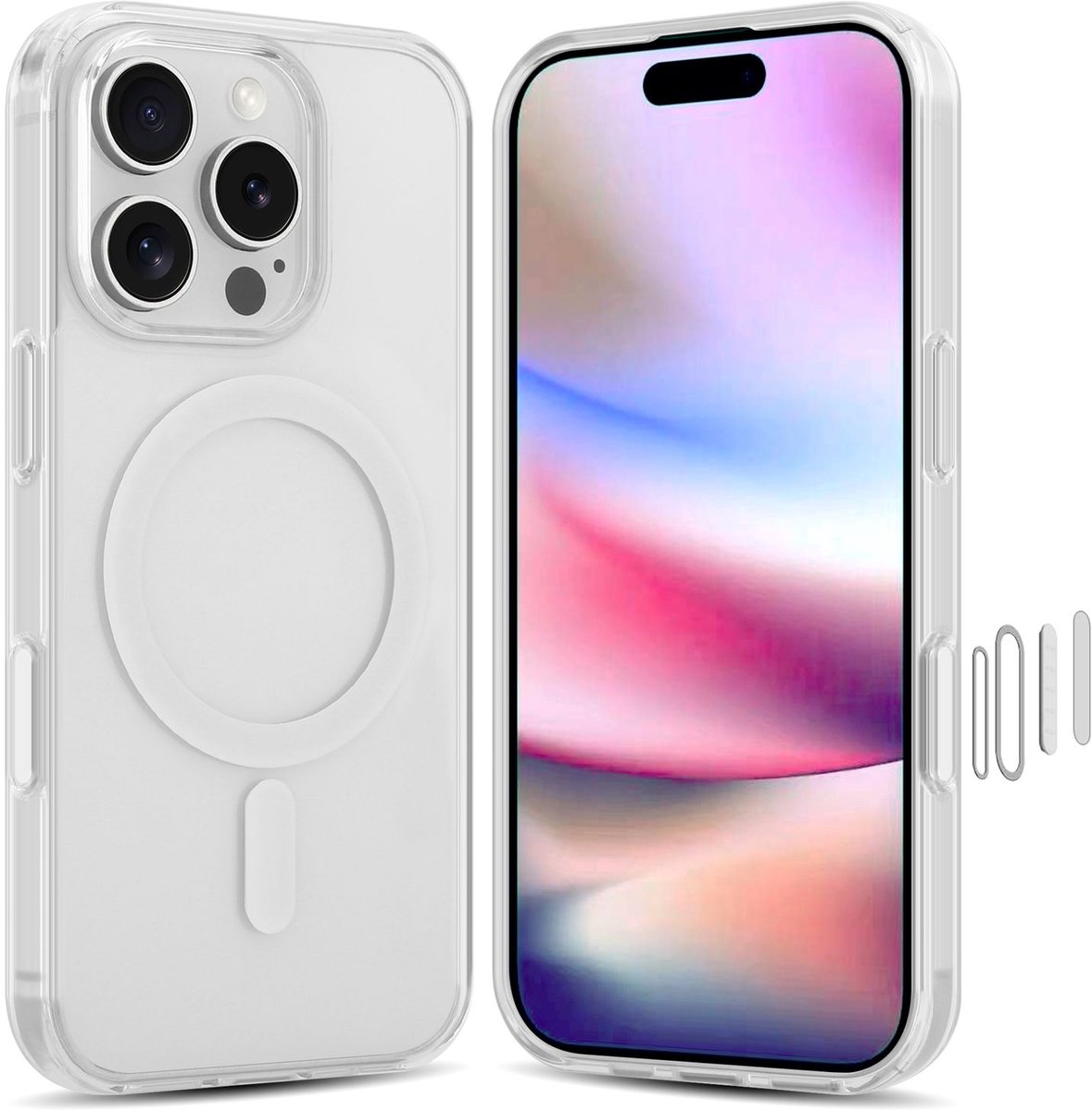 Hoesje geschikt voor iPhone 16 PRO geschikt voor MagSafe magnetisch mobiel telefoonhoesje krasbestendig schokbestendig beschermhoesje magnetische kracht en anti-vergeling - transparant