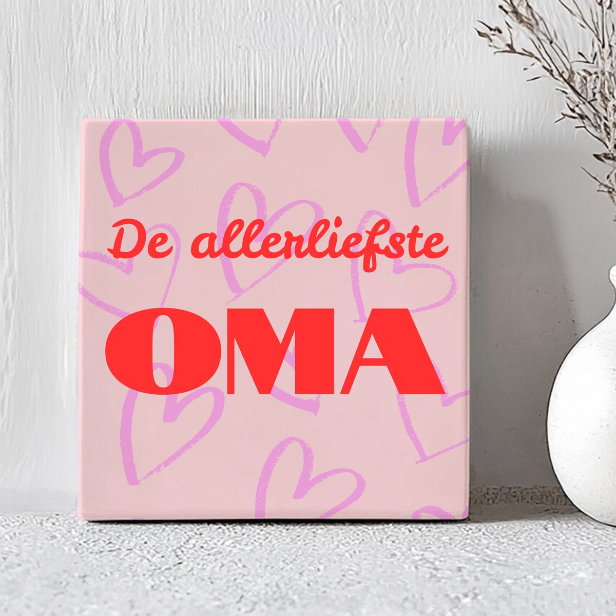 Printazzy - Tegeltjes met Tekst - De Allerliefste Oma - Moederdag - Wanddecoratie Woonkamer - Cadeau Oma - Gepersonaliseerd Cadeau - Roze Hartjes