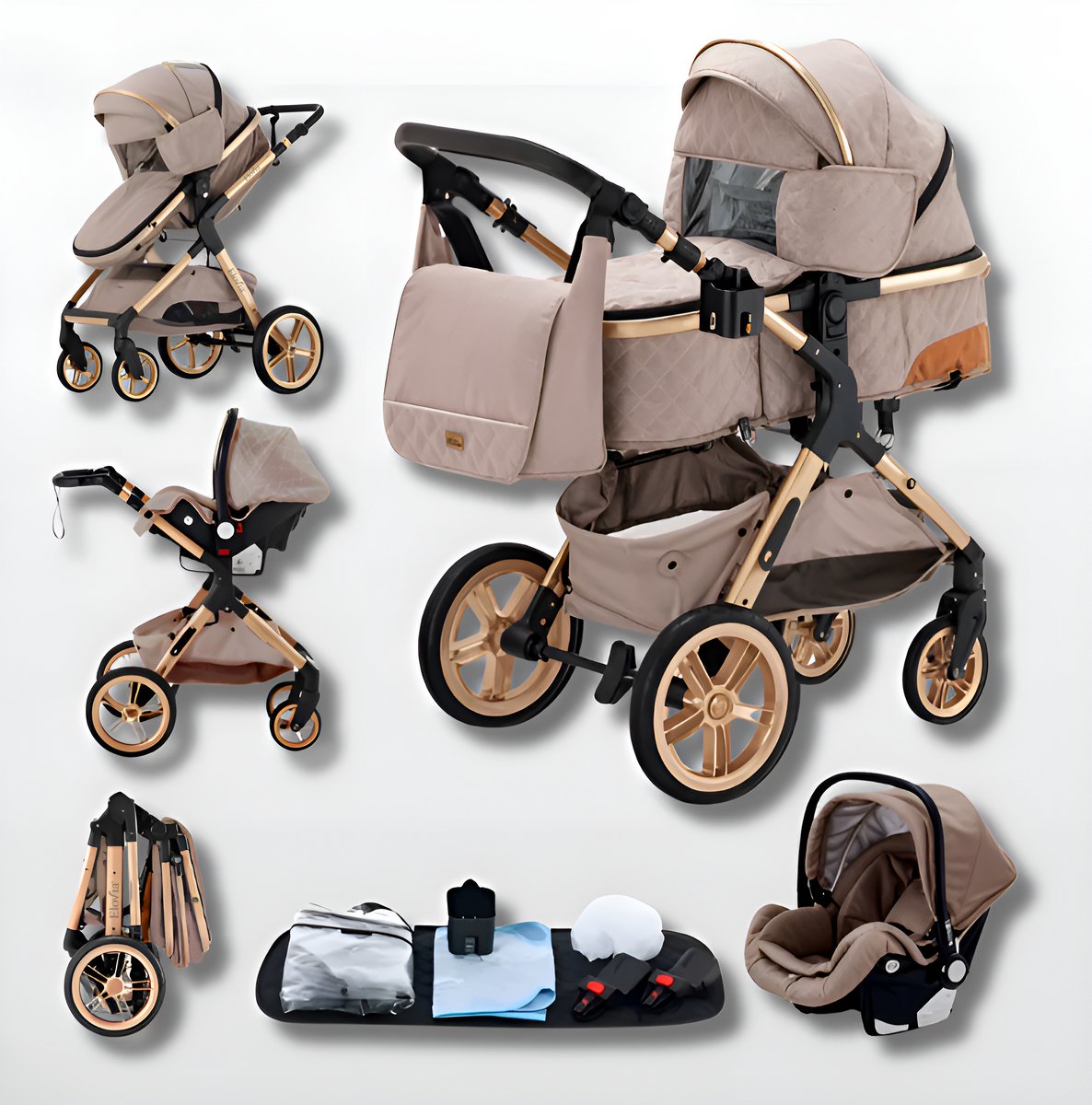 Kinderwagen 3 in 1 Khaki- incl. Àutostoel - 0-25kg - Kinderwagen - €194,95