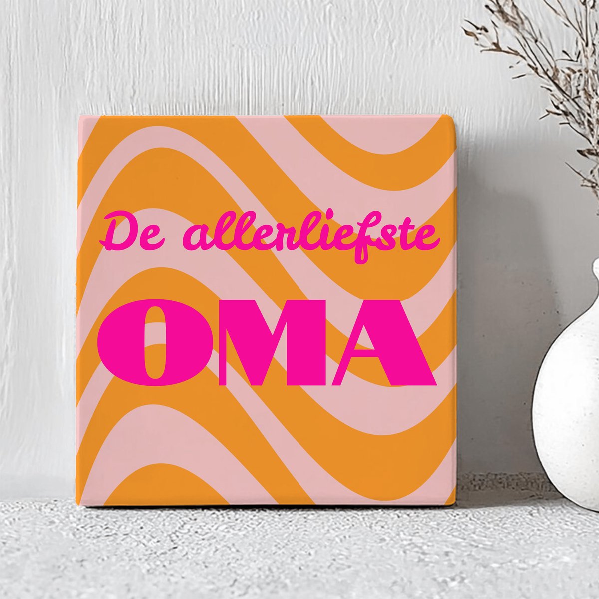 Printazzy - Tegeltjes met Tekst - De Allerliefste Oma - Cadeau voor Haar - Decoratie Woonkamer - Wanddecoratie - Gepersonaliseerd Cadeau - Oranje