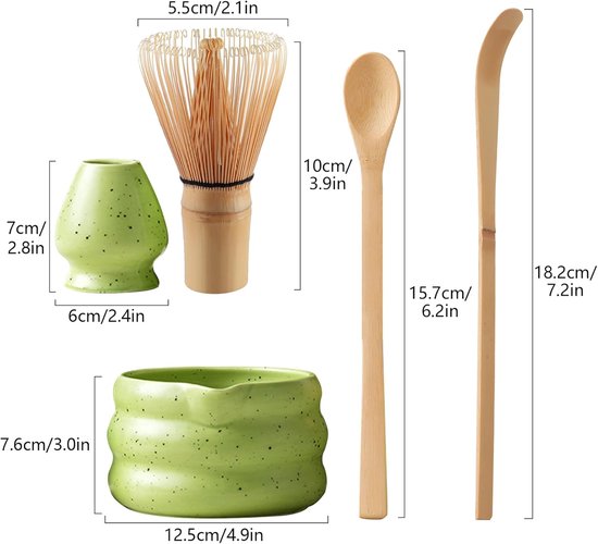 Matcha set-4 stuks matcha starterkit-matcha whisk-Houten matcha set-groen