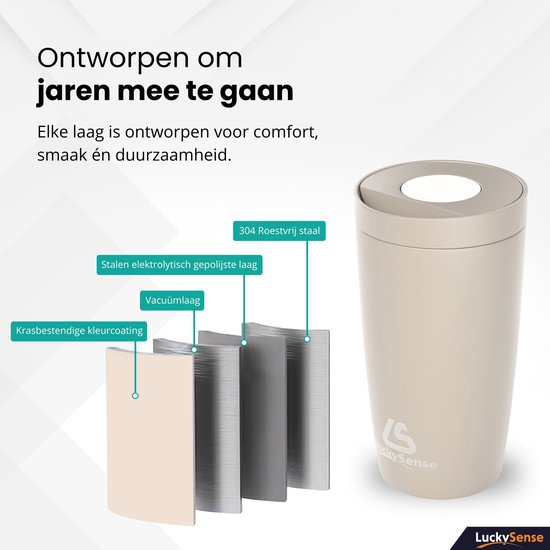 Tasse isotherme de voyage - Tasse à café à emporter - 380 ml - Tasse à thé - Étanche - Double paroi - Acier inoxydable - Taupe
