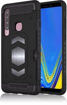 Ntech Samsung Galaxy A9 (2018) Luxe Armor Case met Pashouder - Zwart