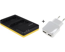 Huismerk Duo lader voor 2 camera accu's Panasonic VW-VBT190 en VW-VBT380 + handige 2 poorts USB 230V adapter