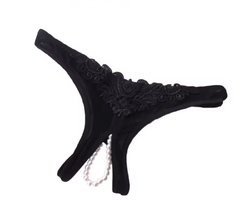 CHPN - Sexy zwart String - Met Open Kruis - Zwart kant - Peek-a-boo string - One Size (valt klein) - Sexy ondergoed met parels - Erotische Lingerie - Verras jouw partner - Slipje -