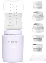 Lovinoo Flessenwarmer Pro 2025 – Flessenwarmer Onderweg - Draagbare Flessenwarmer - Flesverwarmer - Babyvoeding – Flessenwarmers – 4 Temperatuurniveaus - Flessenwarmer Draadloos – USB Oplaadbaar – Incl. 5 Adapters - 13.200 mAh - Wit