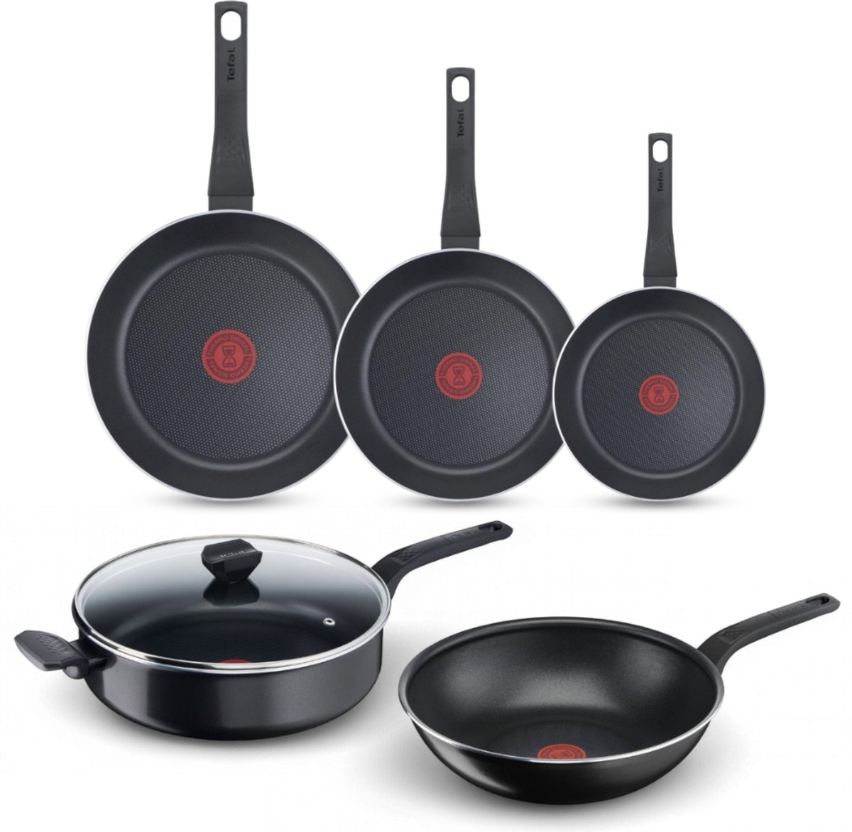 Tefal Easy Cook & Clean Pannenset - Koekenpannen 20/24/28cm + Wokpan 28cm + Hapjespan 28cm - Niet geschikt voor Inductie - Anti-aanbaklaag - Aluminium - Zwart van Tefal