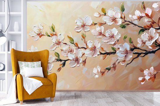Behang - Fotobehang Bloesemtakken - Schilderachtig - Roze - Breedte 420 cm x hoogte 280 cm