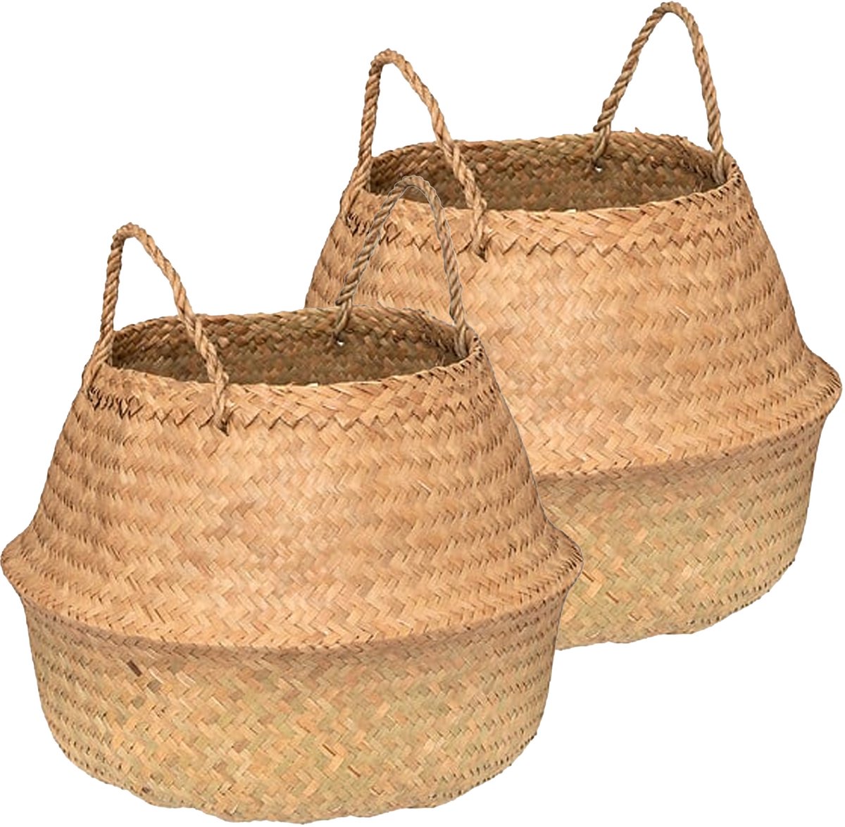 Atmosphera Opbergmand Danilo - 2x - rond - riet - naturel - 40 x 41 cm - opvouwbaar - decoratie mand