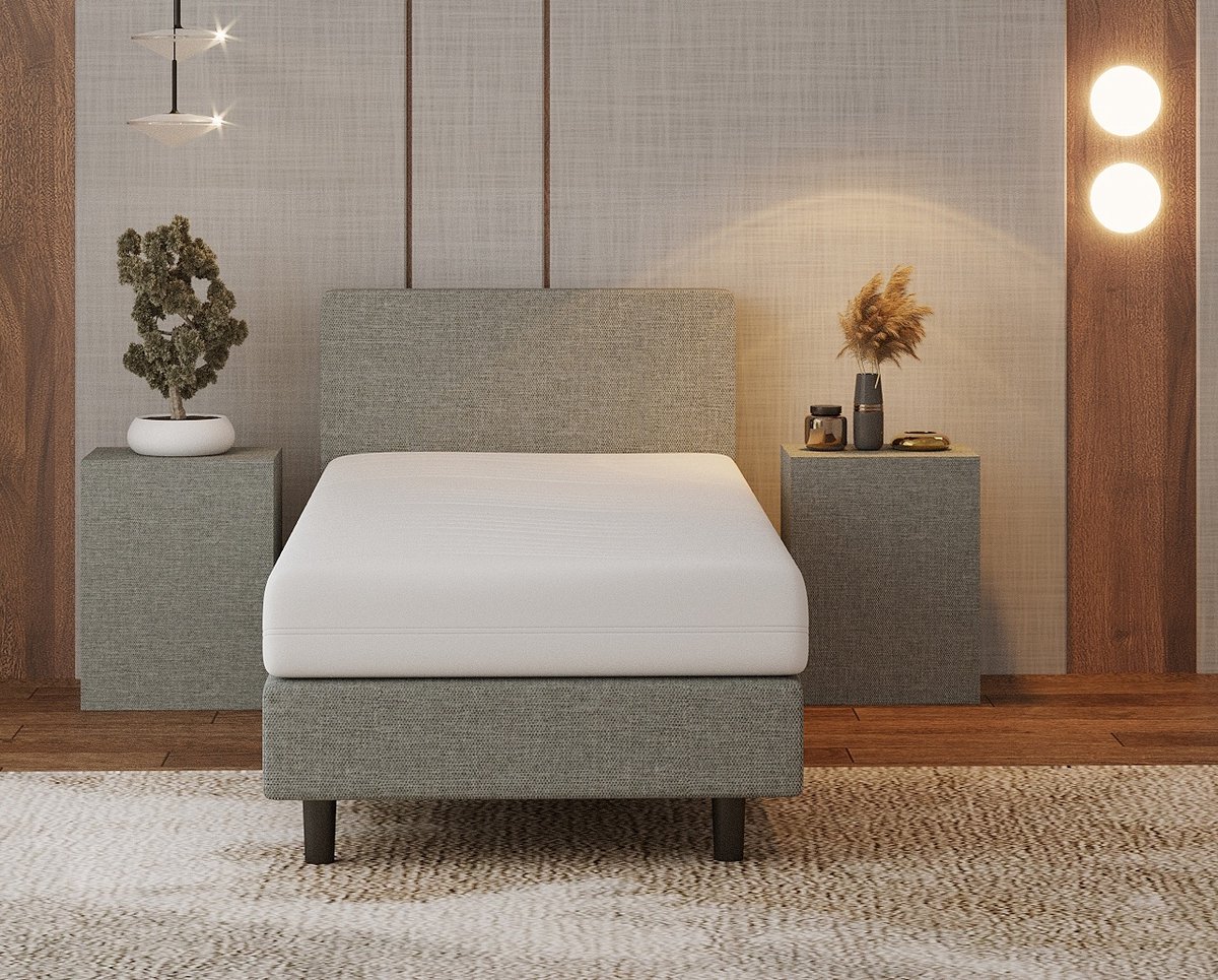 Nessa® 90x220 Boxspring Bjorn - Grijs - Inclusief 20cm dik HR45 Koudschuim Comfort matras