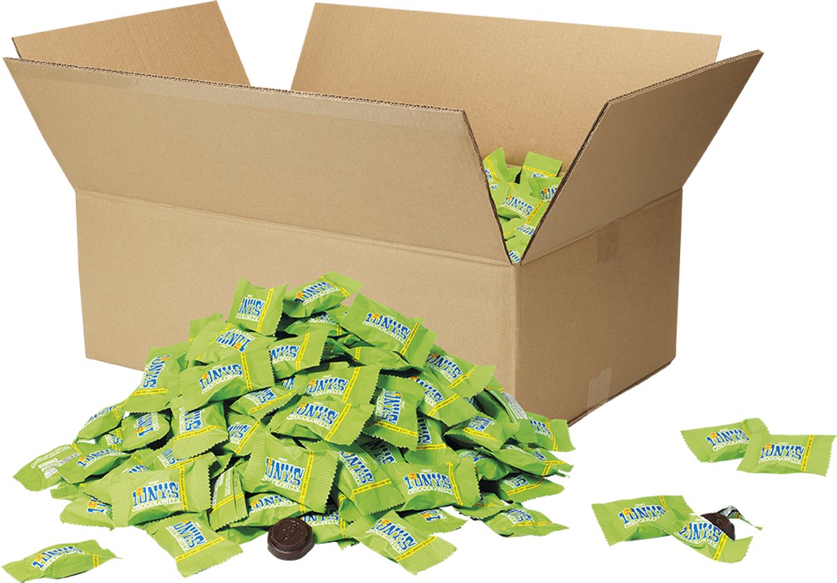 Tony's Chocolonely -Tiny Tony's - Bulk - Chocolade - Puur amandel zeezout - 10 Kilo doos - Fairtrade Belgische Chocola - circa 1112 stuks
