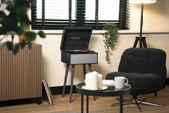 Platenspeler op poten - Audizio Fremont - Retro platenspeler met meubel - Met Bluetooth - zwart — afbeelding 3