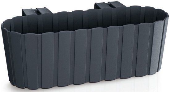 Plantenbak/bloembak met haken - antraciet grijs - 38 cm - kunststof - rechthoekige - voor balkon