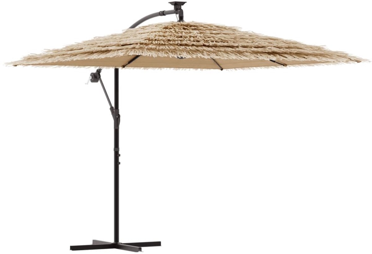 Bruine LED-parasol van The Living Store, 246x246x230 cm, stalen paal. Tuindecoratie met LED-verlichting voor buiten.