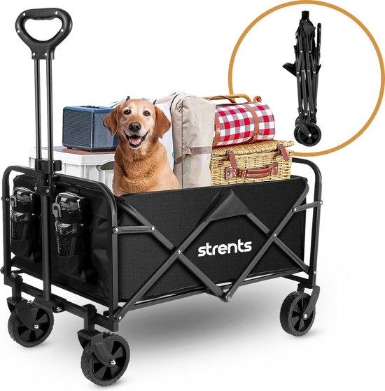 Foto: Strents opvouwbare bolderkar tot 120kg draagvermogen zwart 83x47x60cm inhoud 120l bolderwagen met duwstang bolder wagen strandkar opvouwbare draag kar