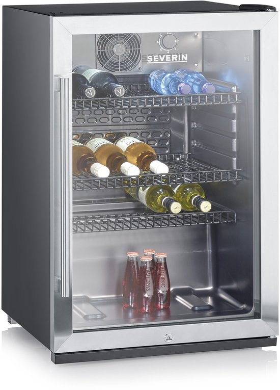 Severin FKS 8840 - Flessenkoelkast - RVS/Zwart - 56 flessen van elk 0,33 L - geïntegreerd slot - zuinig met Energieklasse C