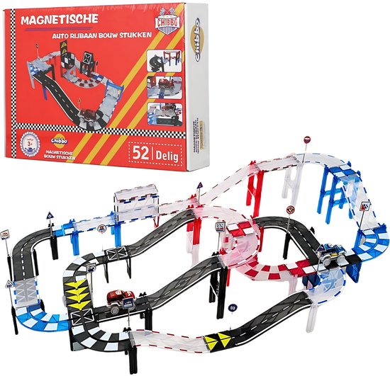 Magnetisch speelgoed Jongens – 3 tot 12 jaar – Auto Racebaan Elektrisch voor kinderen – Montessori Speelgoed – 52 Delig
