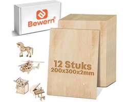 Bewern Multiplex Plaat - 12 stuks - 200x300x2mm - Houten Plaat - Modelbouw Hout - Polywood/Plywood - Ideaal voor knutselen, hobby, figuurzaag, schilderen & laser projecten
