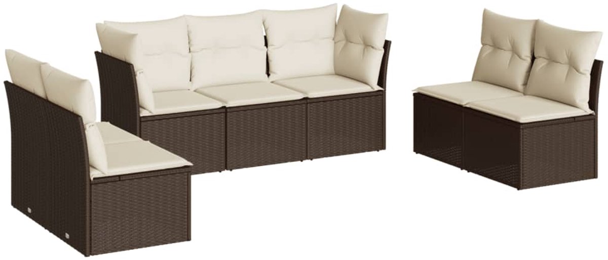The Living Store 7-delige Loungeset met kussens poly rattan bruin - Loungebank - Tuinset - Loungehoek - Buitendecoratie - Garden Furniture