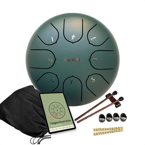 Orakl ® - Tongue Drum Echo Bosgroen – Inclusief lesboek – Handpan ø 16 cm - Tongue Drum – Handpan Drum – Steel Tongue Drum – Klankschaal - Geluidstherapie