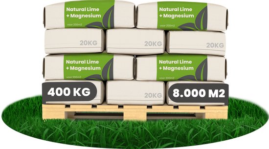 Engrais Granule de Chaux enrichi en magnésium (24x = 480Kg - Pour 9600m2) pour un vert plus profond des feuilles (+ PH) Spécialement pour les pelouses, les plates - bandes , le potager et la verdure publique - Organifer