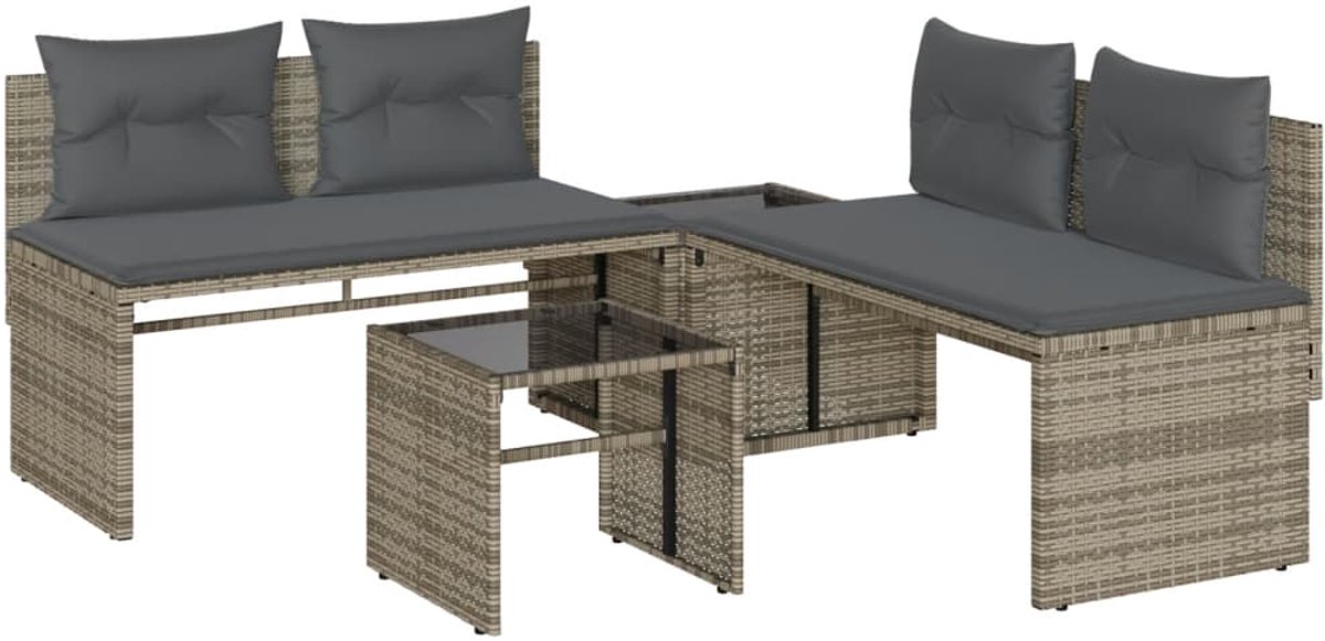 The Living Store 4-delige Loungeset met kussens poly rattan grijs - Loungeset - Buitendecoratie - Tuinstoel - Lounge Set - Tuinmeubilair