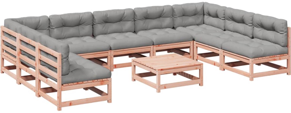 The Living Store 10-delige Loungeset met kussens massief douglas vurenhout - Loungebank - Tuinset - Lounge Set - Houten Bank - Loungestoel
