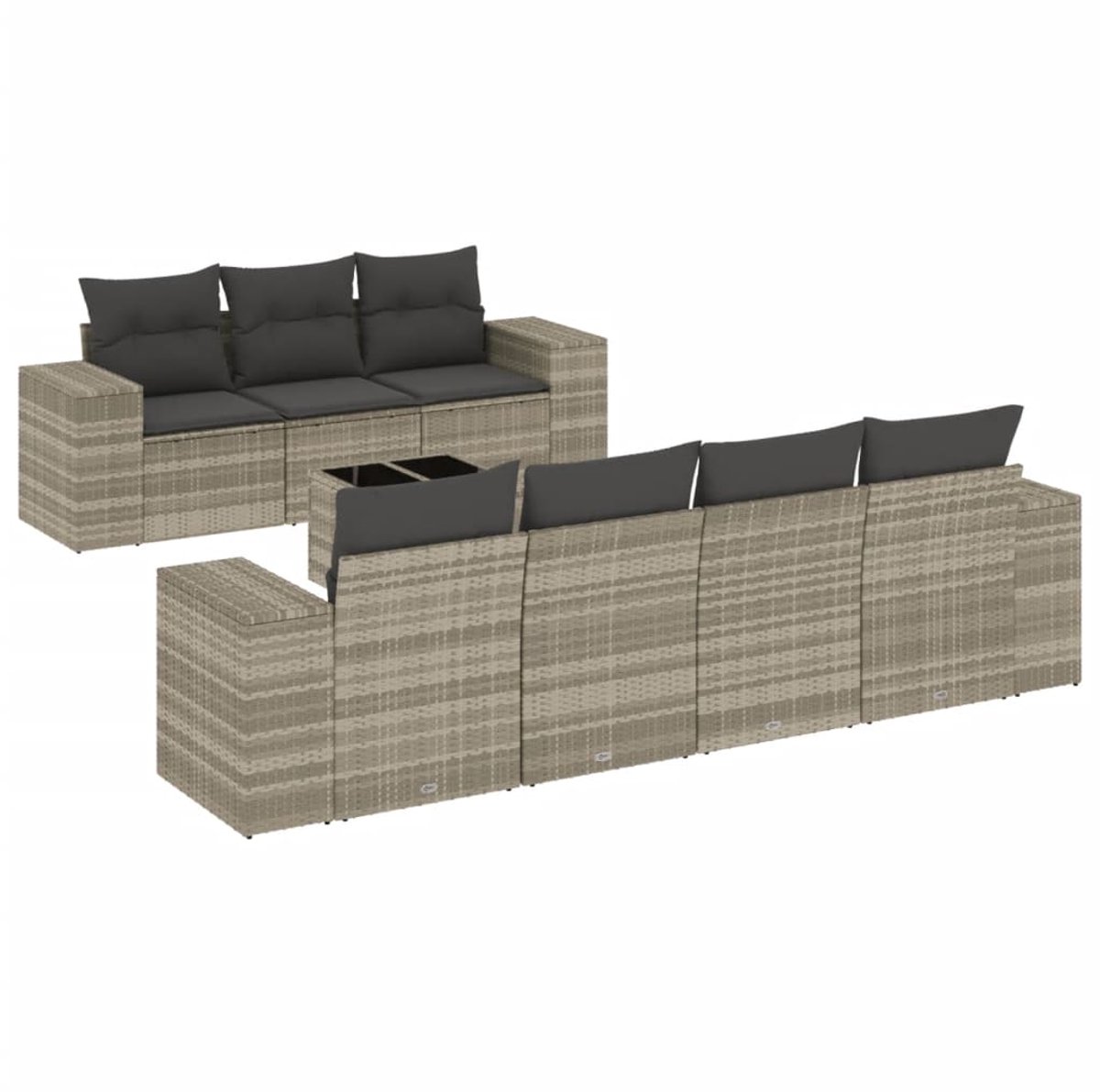 The Living Store 8-delige Loungeset met kussens poly rattan lichtgrijs - Loungebank - Lounge Set - Tuinbank - Buitentijdbanken - Loungestoel