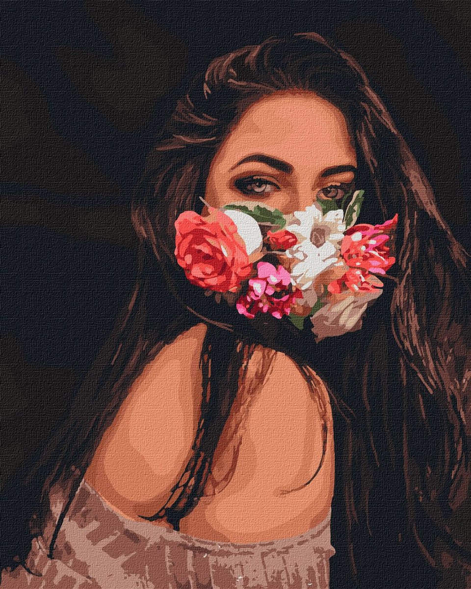 Schilderen op Nummer voor Volwassenen - Meisje met Bloemen - op Frame - 40x50 cm - Moeilijkheidsgraad 4/5