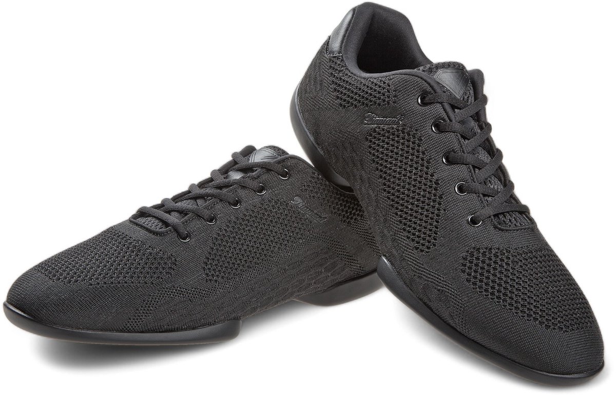 Diamant Dans Sneaker TUNE - Flexibel dansen binnen en buiten - Lichtgewicht - Gesplitste zool - Twee spinpoints - Unisex - Zachte voetbed - Ademend Mesh - Salsa, Bachata, Zouk - Diamant - Zwart - 39 1/2