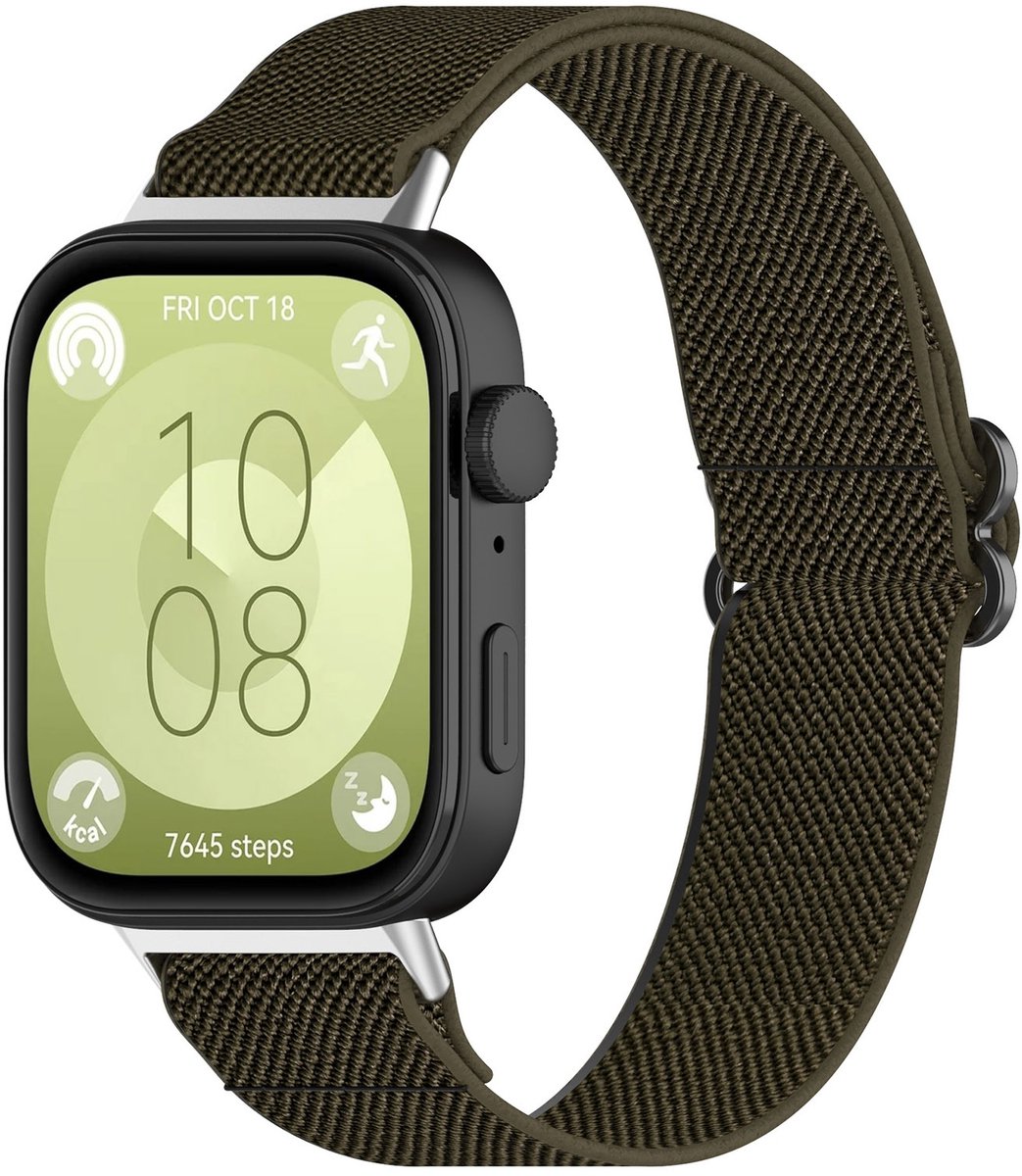 By Qubix - Elastische nylon band - Donkergroen - geschikt voor Huawei Watch Fit 3 / Fit 4