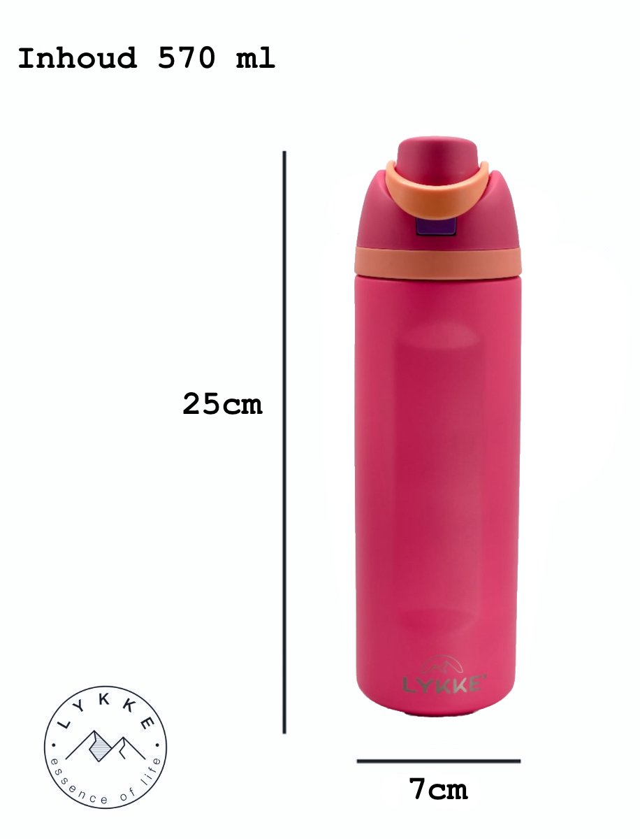 LYKKE® Freesip 3 Laagse Lekvrij Geïsoleerde RVS-fles met rietje voor sport, reizen en school BPA-vrije sportwaterfles, 20 oz, 570 ML, Roze (Flamingo Pink) thumbnail 6