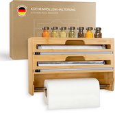 Bol.com EXITOSO NIEUW 3-in-1 Foliesnijder van Bamboe - Muurrollenhouder Keuken Vershoudfolie Dispenser - Houten Keukenrollenhoud... aanbieding