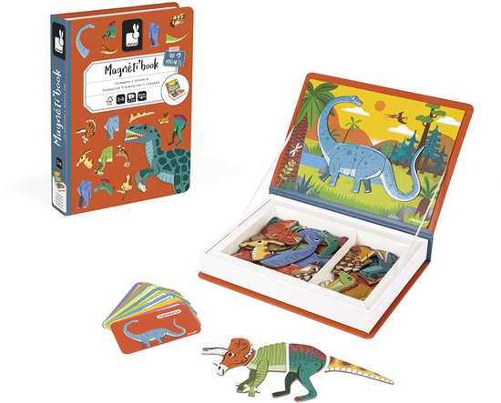 Janod Magnetibook - Dinosaurus - Magneetboek Speelset Inclusief 40 Magneten En 10 Voorbeeldkaarten - Geschikt vanaf 3 Jaar