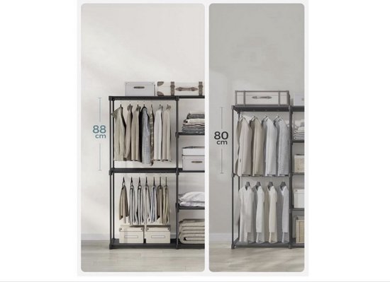Vrijstaand kledingrek – kapstok met kledingroedes -182 x 43 x 182 cm – stoffen planken – zwart – RYG037B02 – | Gecontroleerde retourproducten en nieuwe overstockproducten tegen een onverslaanbare lage prijs
