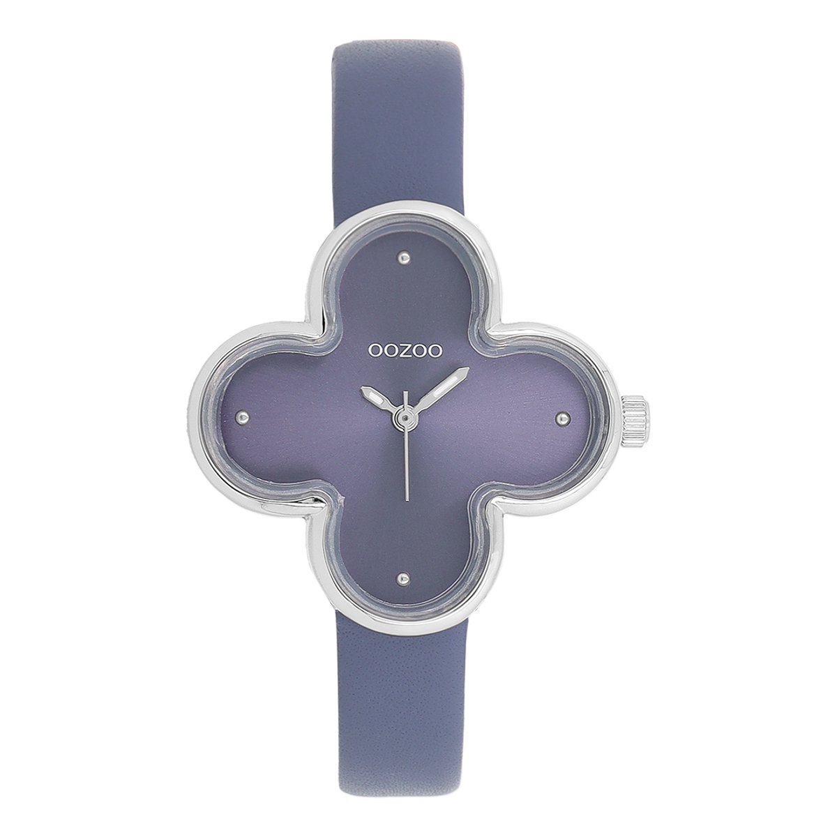 OOZOO Timepieces - Zilverkleurige horloge met leren band leren band - C11522